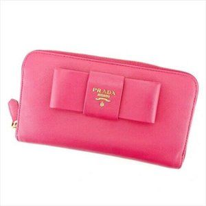 Prada Long Wallet Pink Leather Woman Authentic Us… - image 1